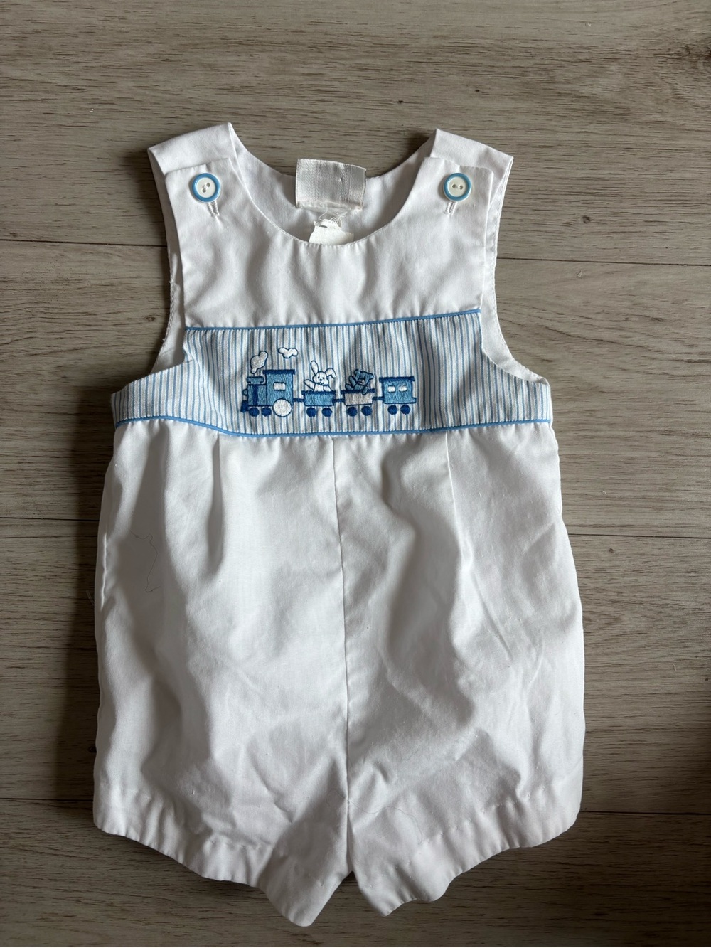 Vintage Baby Togs blue striped smocking and an embroidered train size 6-9 months